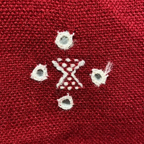 KUTCHI Hand Embroidery Striped Tasseled Mirror Work Red Woollen Shawl